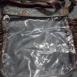 Clear and Brown Men's Bag with Floral Trim